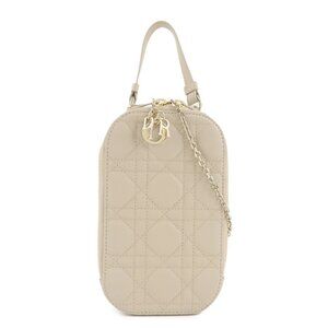 Authentic Christian Dior Lady Dior Call'in Dior Cannage Lamb Skin Phone Holder